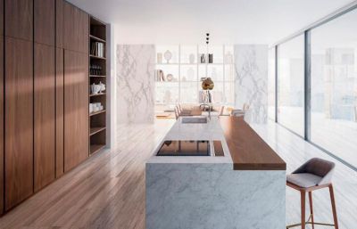 Contemporary Luxury Melamine Laminated Kitchen Cabinets with  Marble Countertop