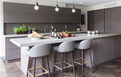 Modern Customized Matt Gray Finish Lacquered  Kitchen cabinet