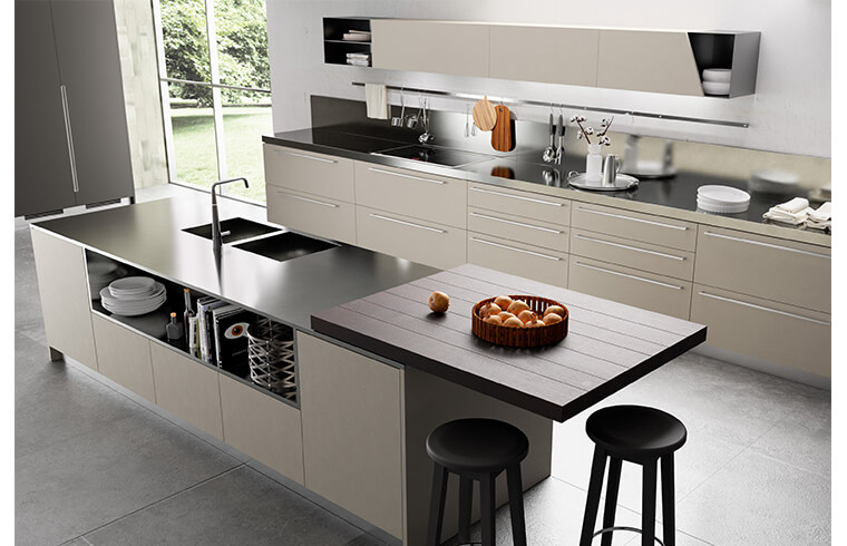 Modular light Kahki Lacquer Kitchen Cabinet Design