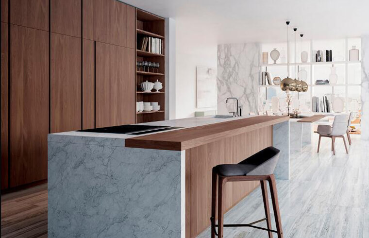 Contemporary Luxury Melamine Laminated Kitchen Cabinets with  Marble Countertop