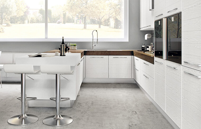 White PVC Kitchen With Granite Countertop