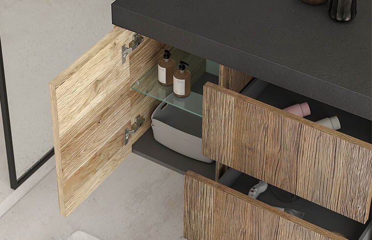 Modern Wood Grain Black Top Vanity Cabinet 