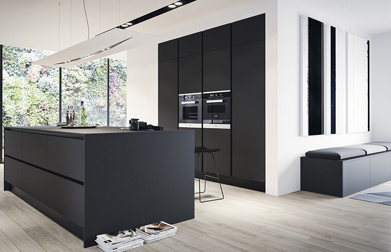 Modern Simple Style Melamine Material Pure Black Kitchen Cabinets