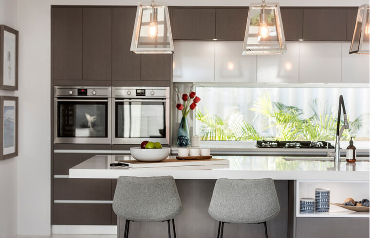Modern Grey Wood Grain Mixed Charcoal Melamine Kitchen Cabinets