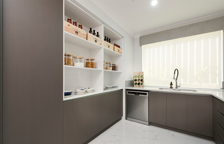 Modern Grey Wood Grain Mixed Charcoal Melamine Kitchen Cabinets