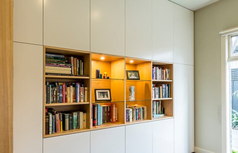 Matt Finish Lacuqer Study Cabinets with wood timber shelves