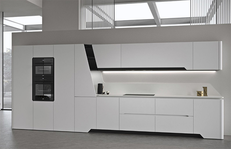 Lacquer Kitchen Cabinet With 45 Degree White Color Style