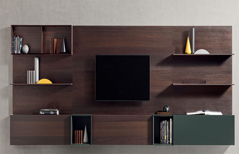 Brown Melamine TV Wall Cabinets With Wood Grain Benchtop