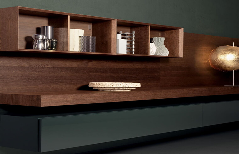 Brown Melamine TV Wall Cabinets With Wood Grain Benchtop