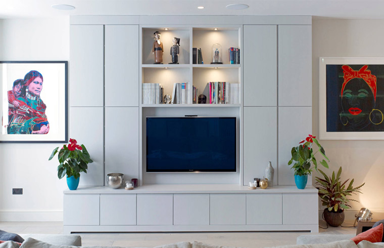 Customize Light Gray Color PVC TV Wall Cabinets With Book Shelf