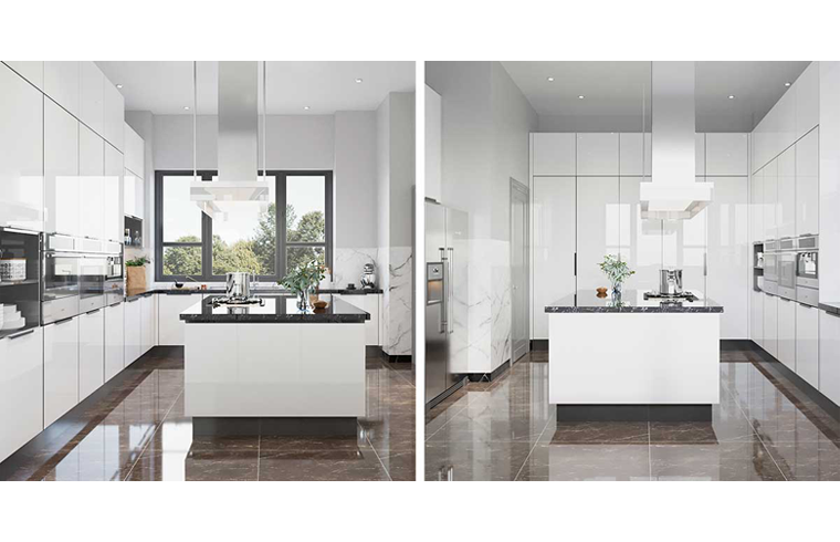 White Glossy Lacquer Large Kitchen Cabinets