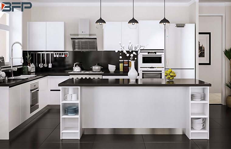 Modern Design Island Style White Matt Finish Lacquer Kitchen Cabinets