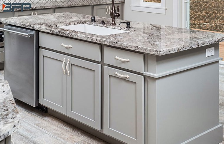Classic Design Island Style Rustic Gray Matt Finish Kitchen Cabinets