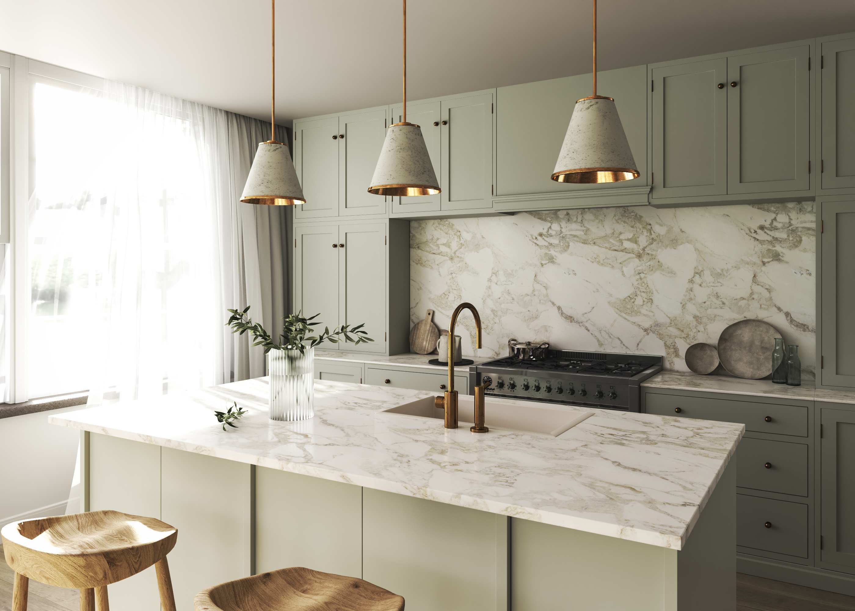 Matt Green Shaker Door Kitchen Fully Customizable Cabinet