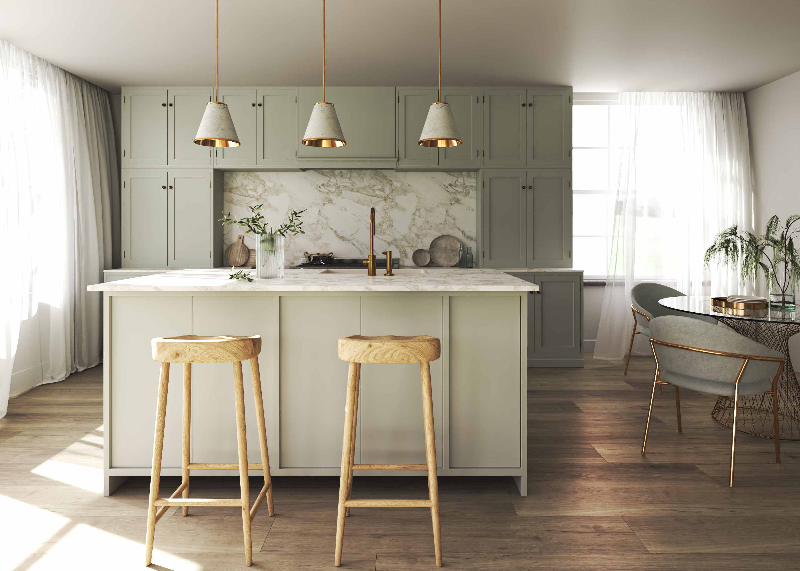 Matt Green Shaker Door Kitchen Fully Customizable Cabinet