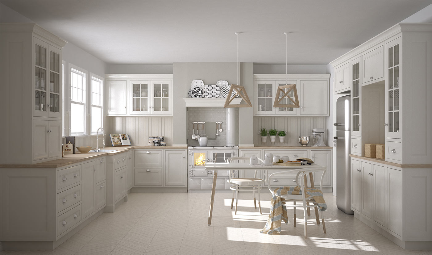 Transitional Style Matt White Lacquer Shaker Customized Kitchen Cabinets 