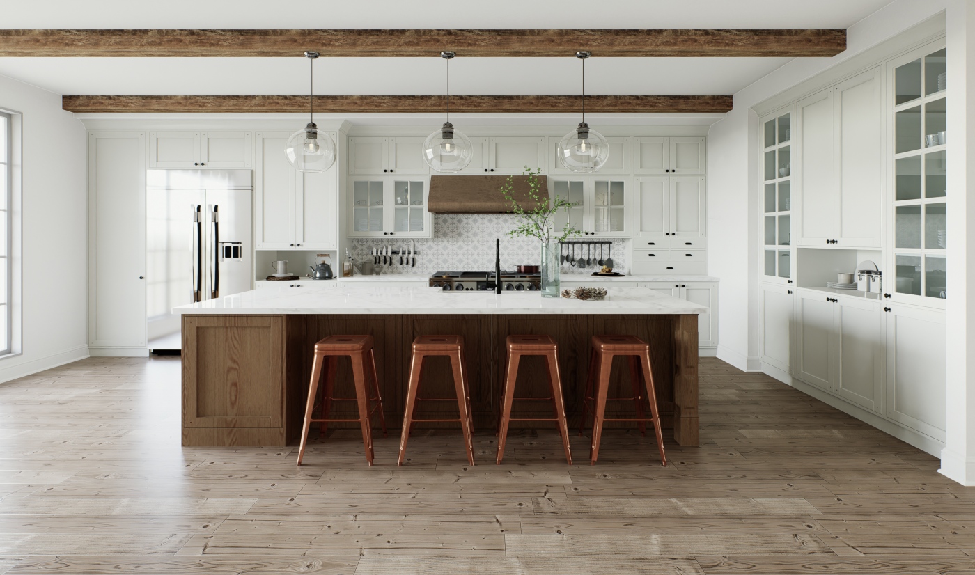  Wood Grain & White Shaker Kitchen Cabinets | High-end Custom Transitional Kitchen Cabinetry 