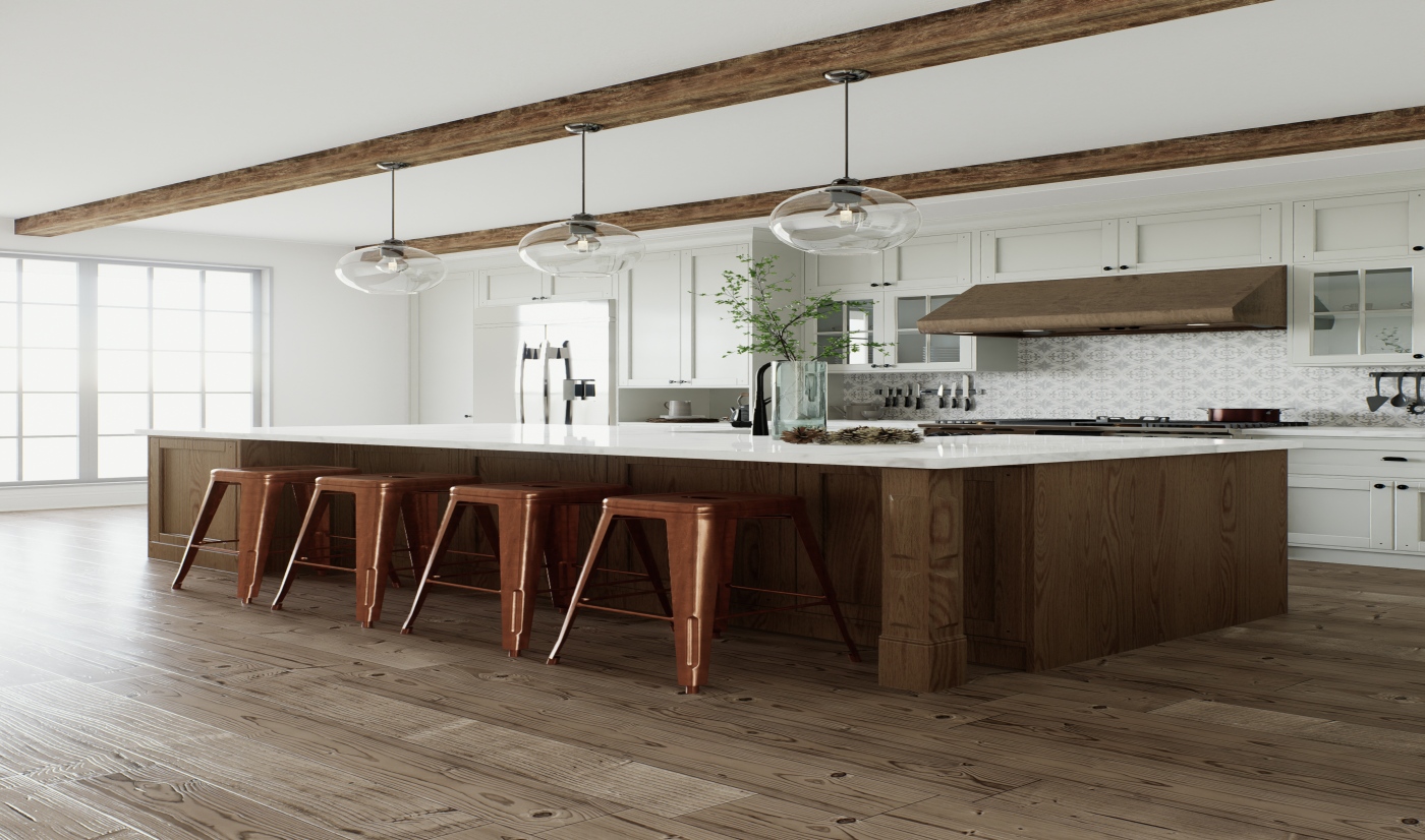  Wood Grain & White Shaker Kitchen Cabinets | High-end Custom Transitional Kitchen Cabinetry 