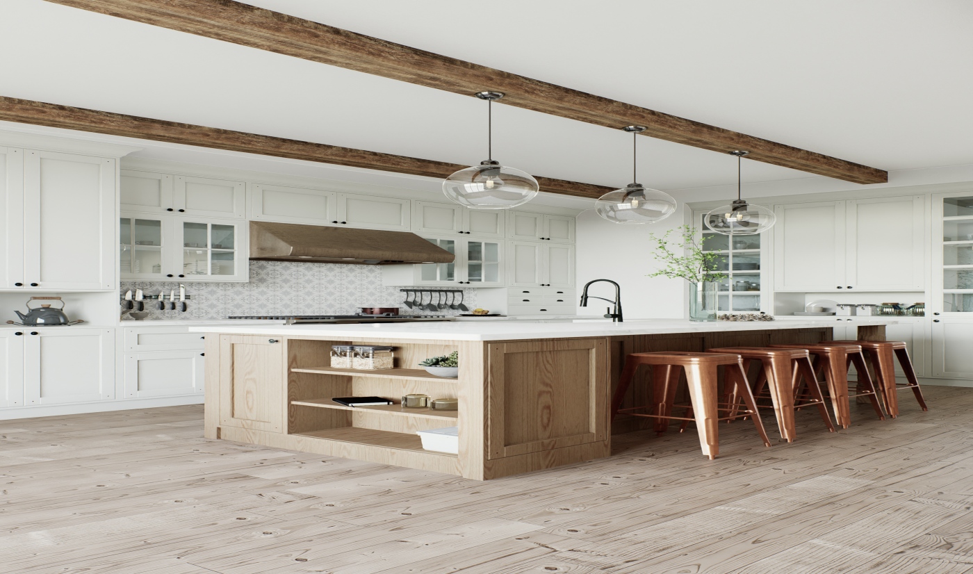  Wood Grain & White Shaker Kitchen Cabinets | High-end Custom Transitional Kitchen Cabinetry 